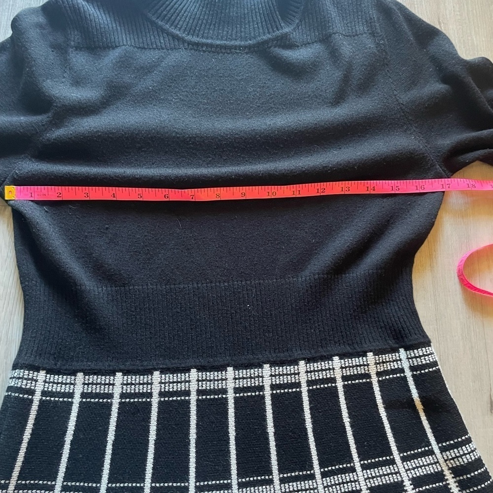 J Howard Plaid Turtleneck Knit Dress Black White Long Sleeve Midi Size Large - Picture 5 of 8